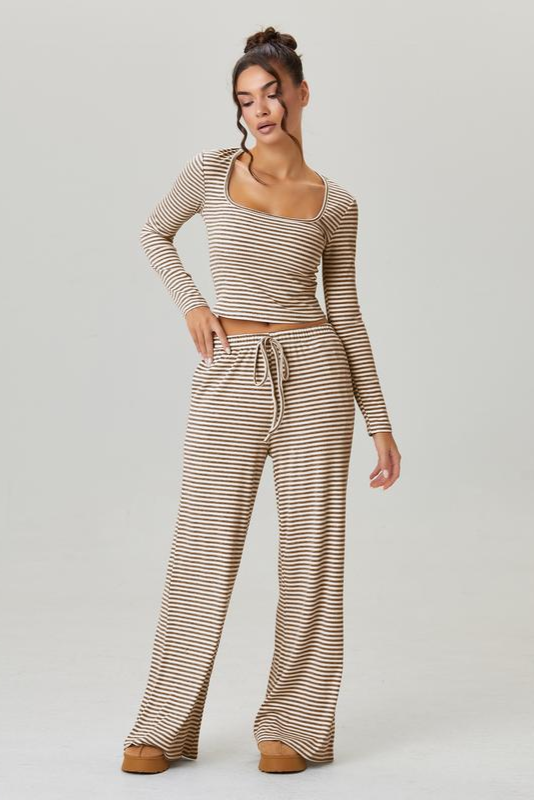 Loose Square Neck Striped Two-piece Suit