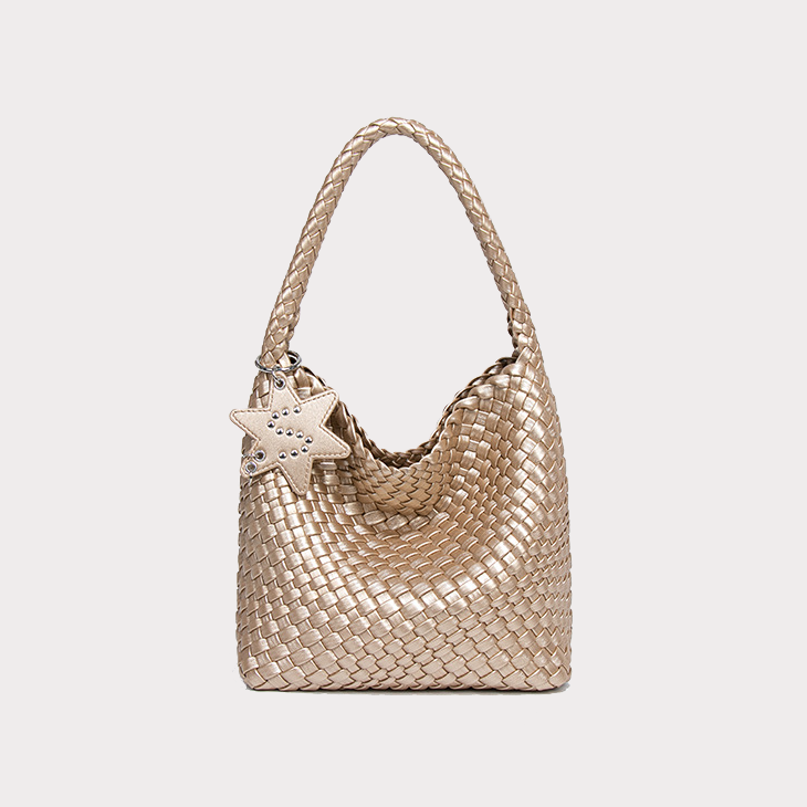 Woven Leather Shoulder Bag With Star Charm - Small