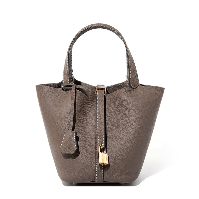 Women's Genuine Leather Silver Buckle Basket Bag
