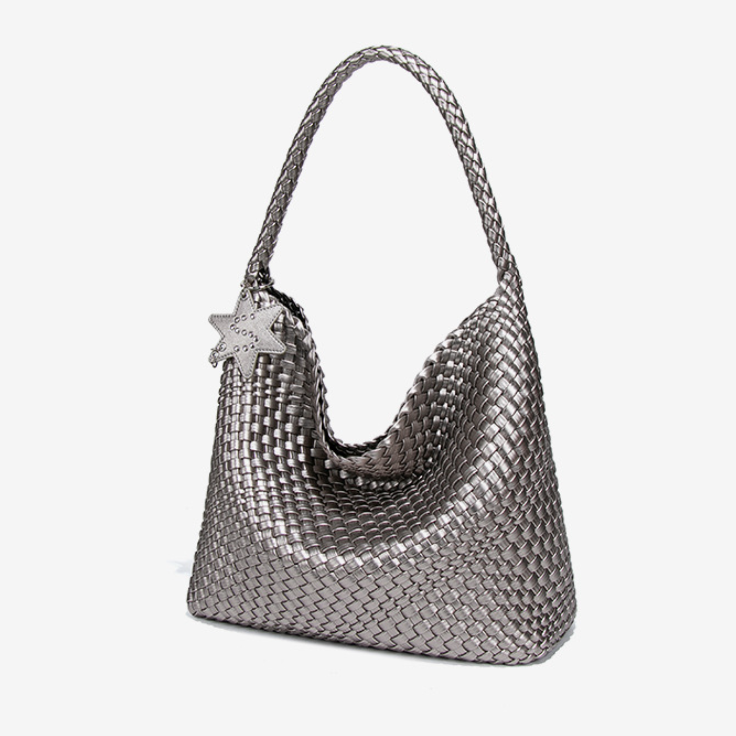 Woven Leather Shoulder Bag With Star Charm - Large