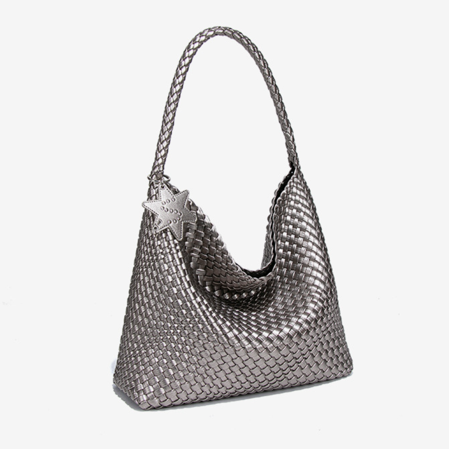 Woven Leather Shoulder Bag With Star Charm - Large