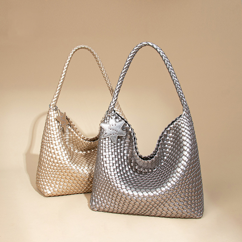 Woven Leather Shoulder Bag With Star Charm - Large