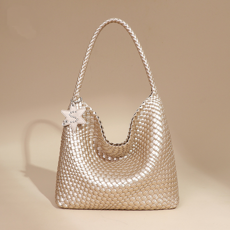 Woven Leather Shoulder Bag With Star Charm - Large