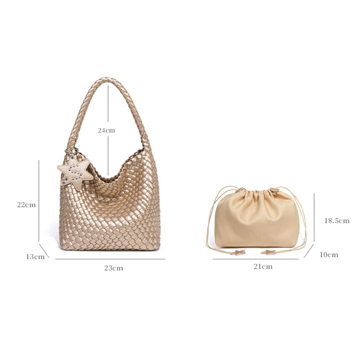 Woven Leather Shoulder Bag With Star Charm - Small