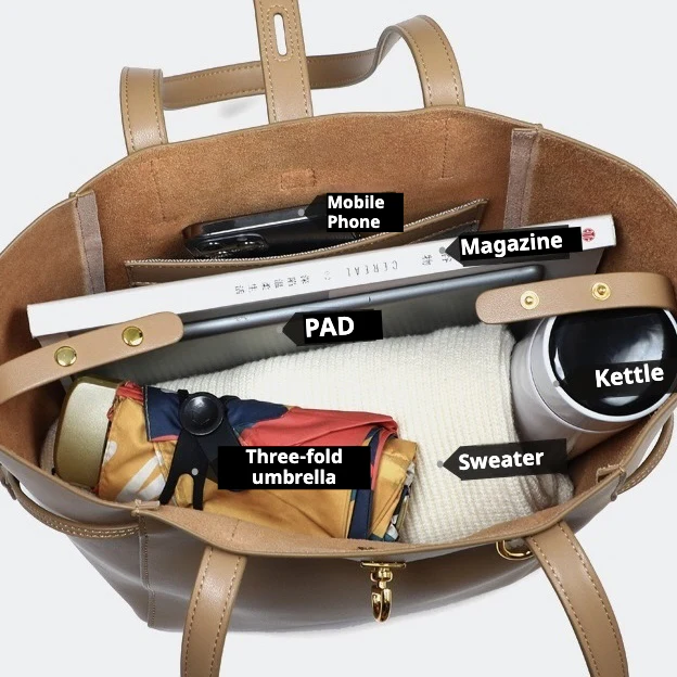 Women’s Genuine Leather Vintage Lock Buckle Tote Bag