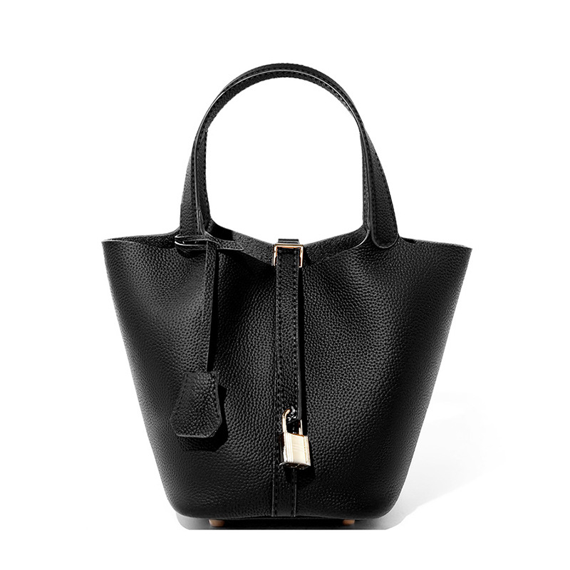 Women's Genuine Leather Silver Buckle Basket Bag