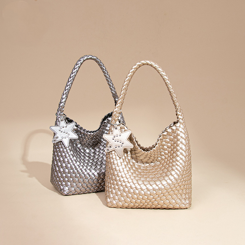 Woven Leather Shoulder Bag With Star Charm - Small