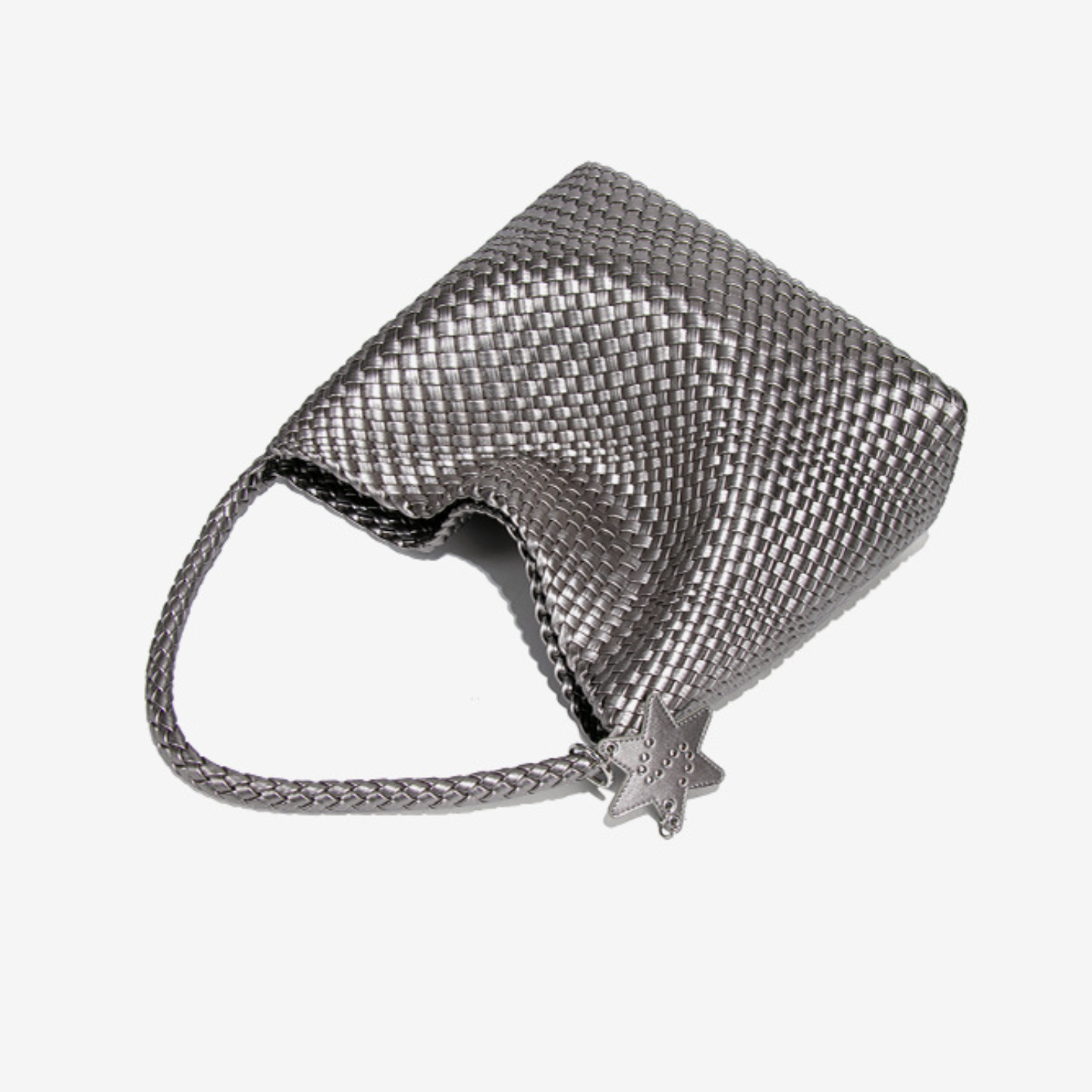 Woven Leather Shoulder Bag With Star Charm - Large