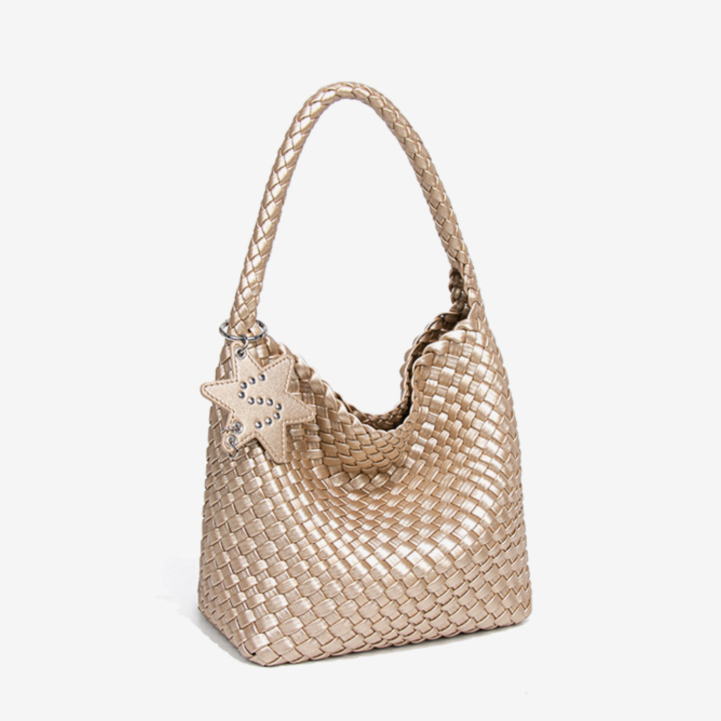 Woven Leather Shoulder Bag With Star Charm - Small