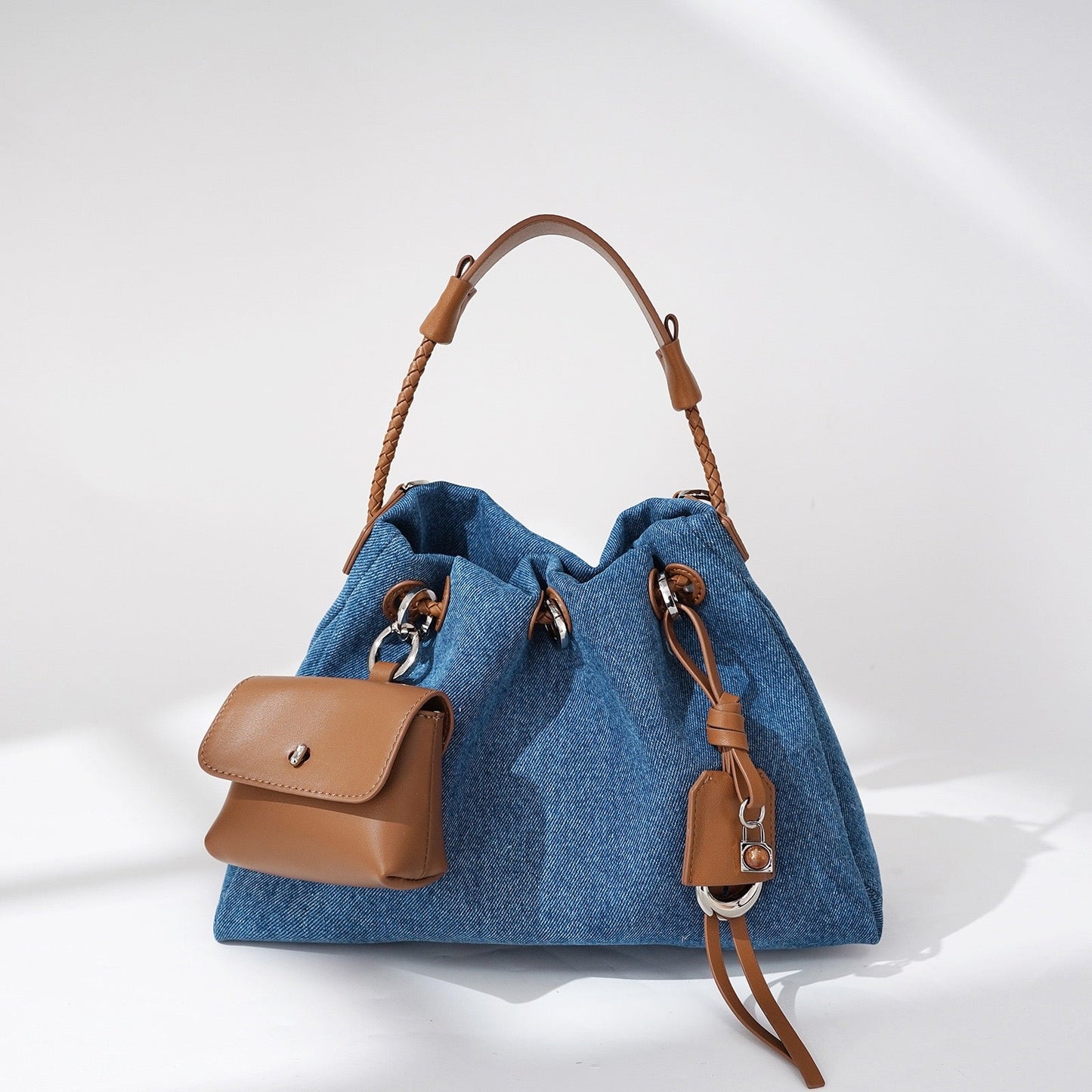 Genuine Leather Denim Patchwork Cool Hobo Bag