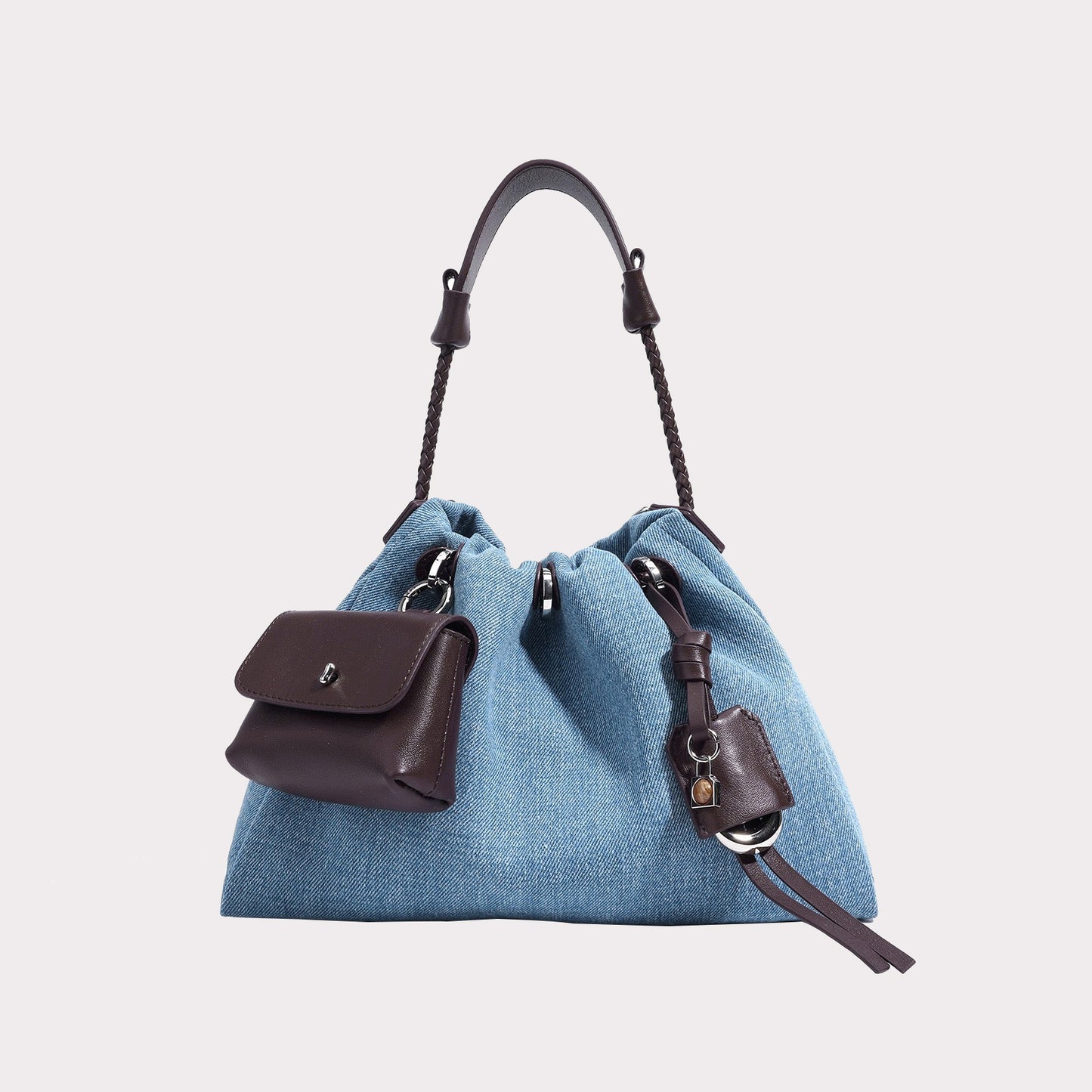 Genuine Leather Denim Patchwork Cool Hobo Bag