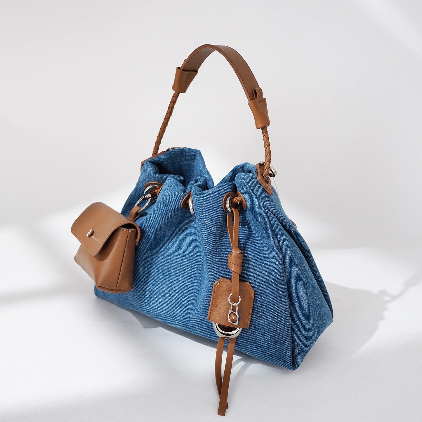 Genuine Leather Denim Patchwork Cool Hobo Bag