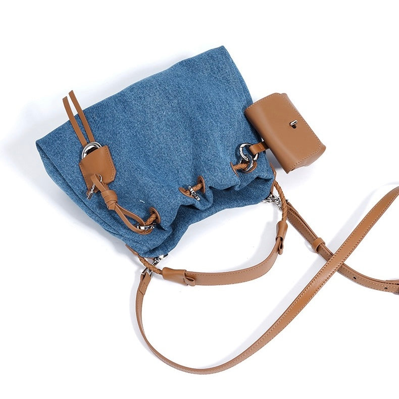 Genuine Leather Denim Patchwork Cool Hobo Bag