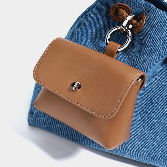 Genuine Leather Denim Patchwork Cool Hobo Bag