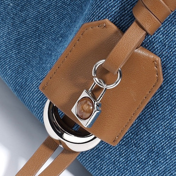 Genuine Leather Denim Patchwork Cool Hobo Bag
