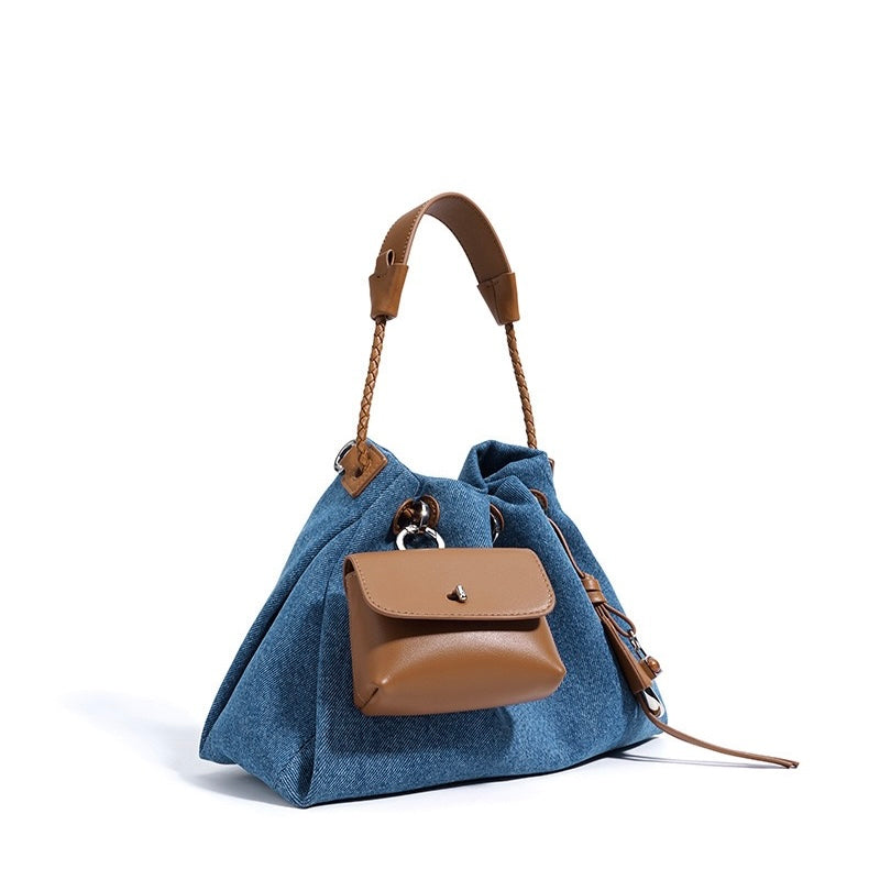 Genuine Leather Denim Patchwork Cool Hobo Bag