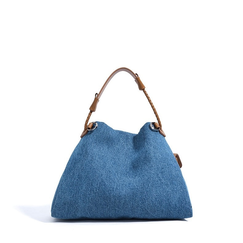 Genuine Leather Denim Patchwork Cool Hobo Bag
