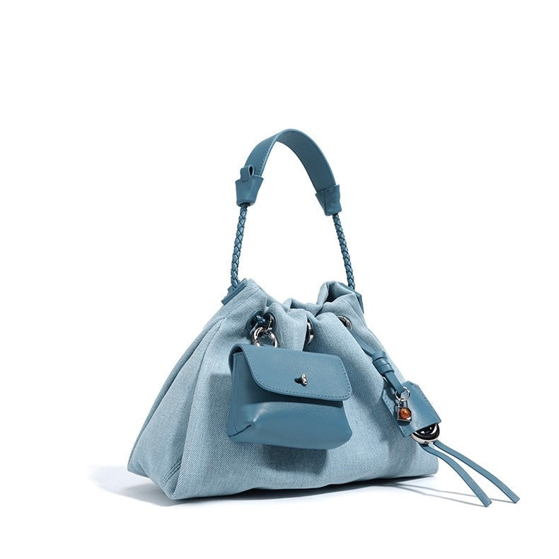 Genuine Leather Denim Patchwork Cool Hobo Bag