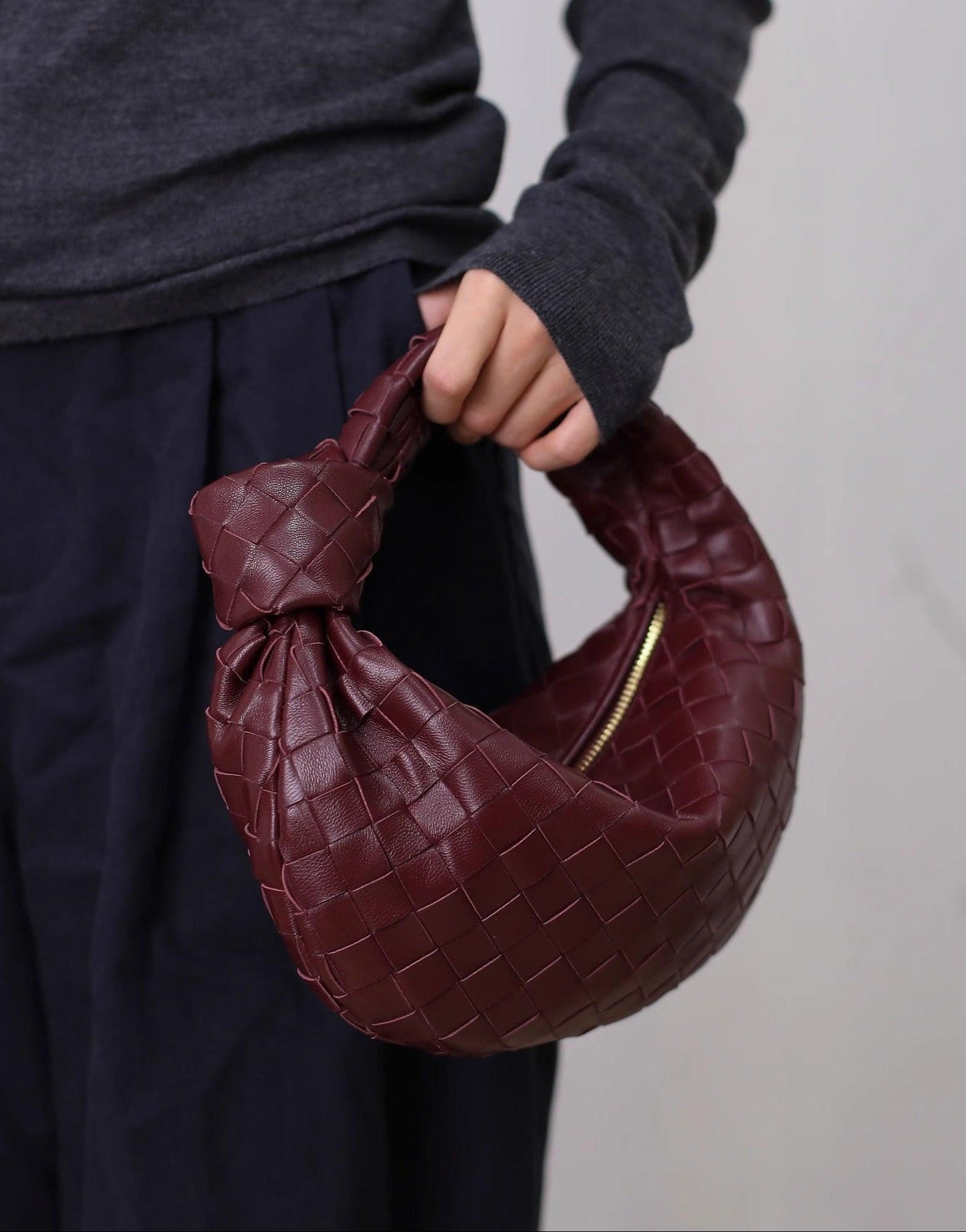 Lambskin Knotted Braided Leather Handbag