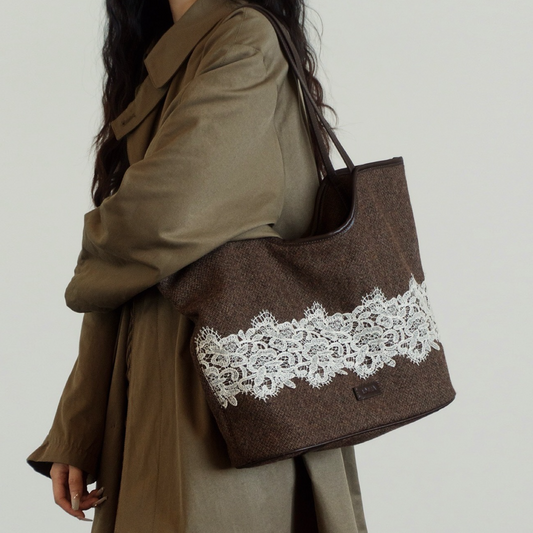 Lace Woolen Tote Bag
