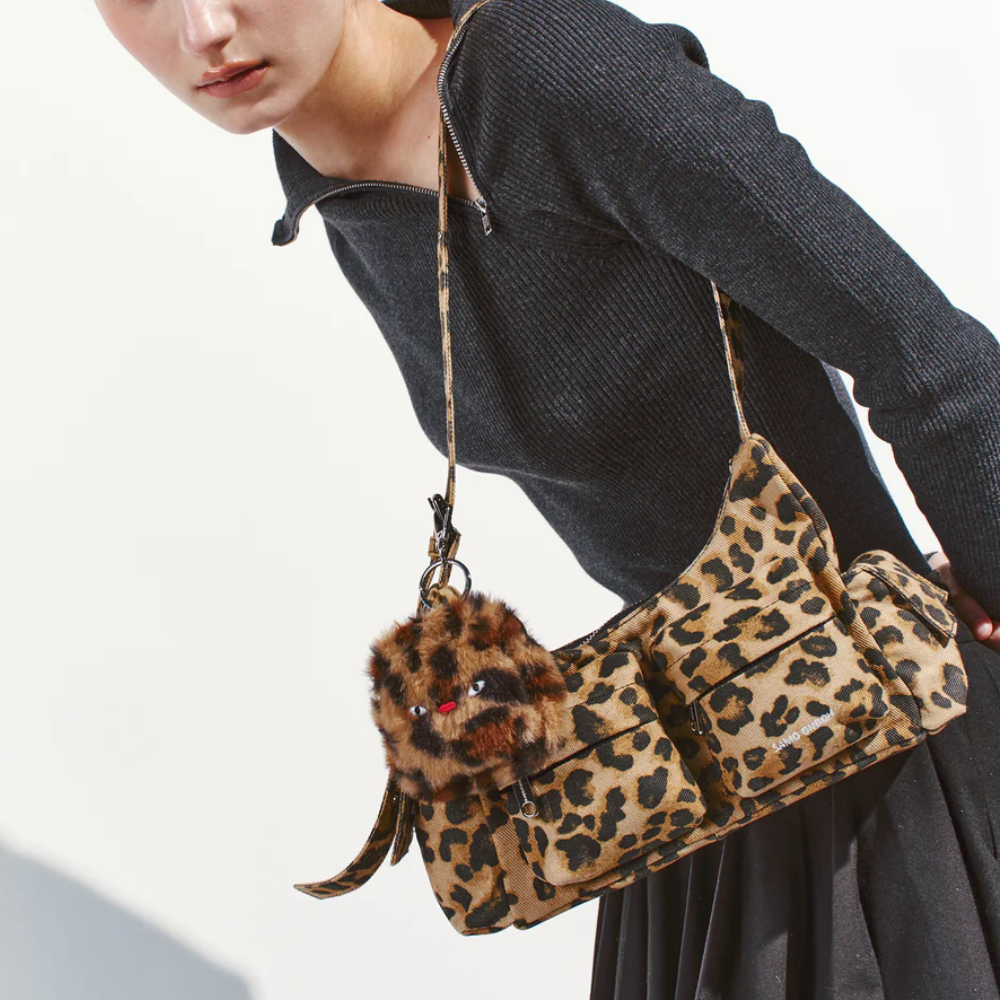 Double Pocket Denim Leopard Print Bag