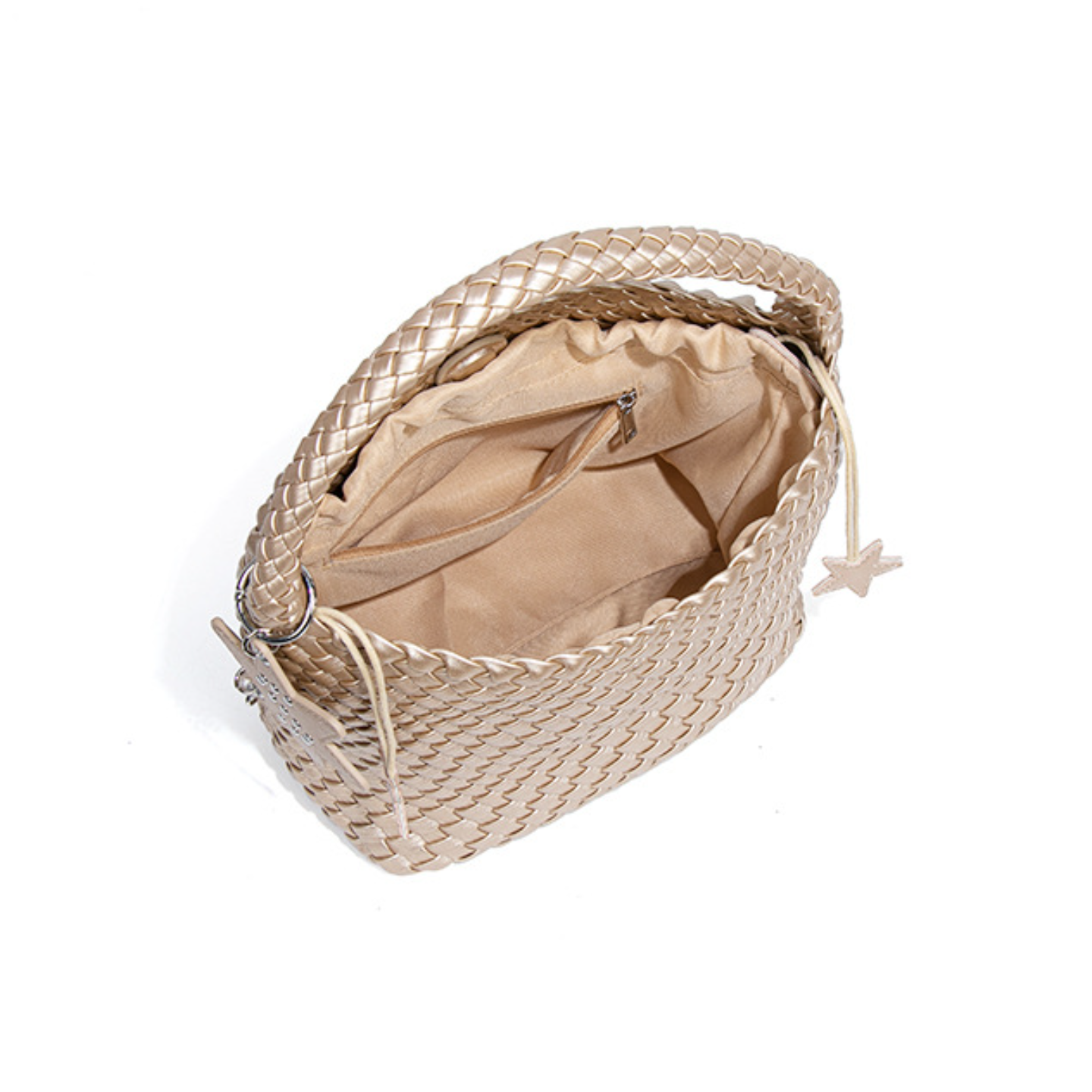 Woven Leather Shoulder Bag With Star Charm - Small