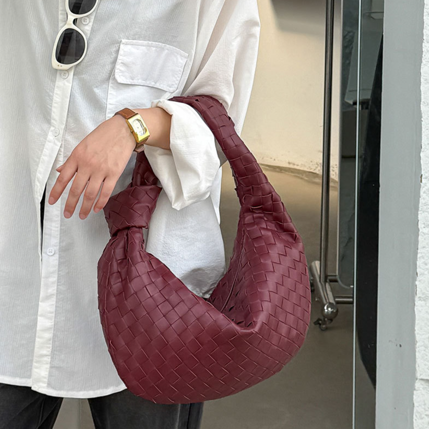 Lambskin Knotted Braided Leather Handbag