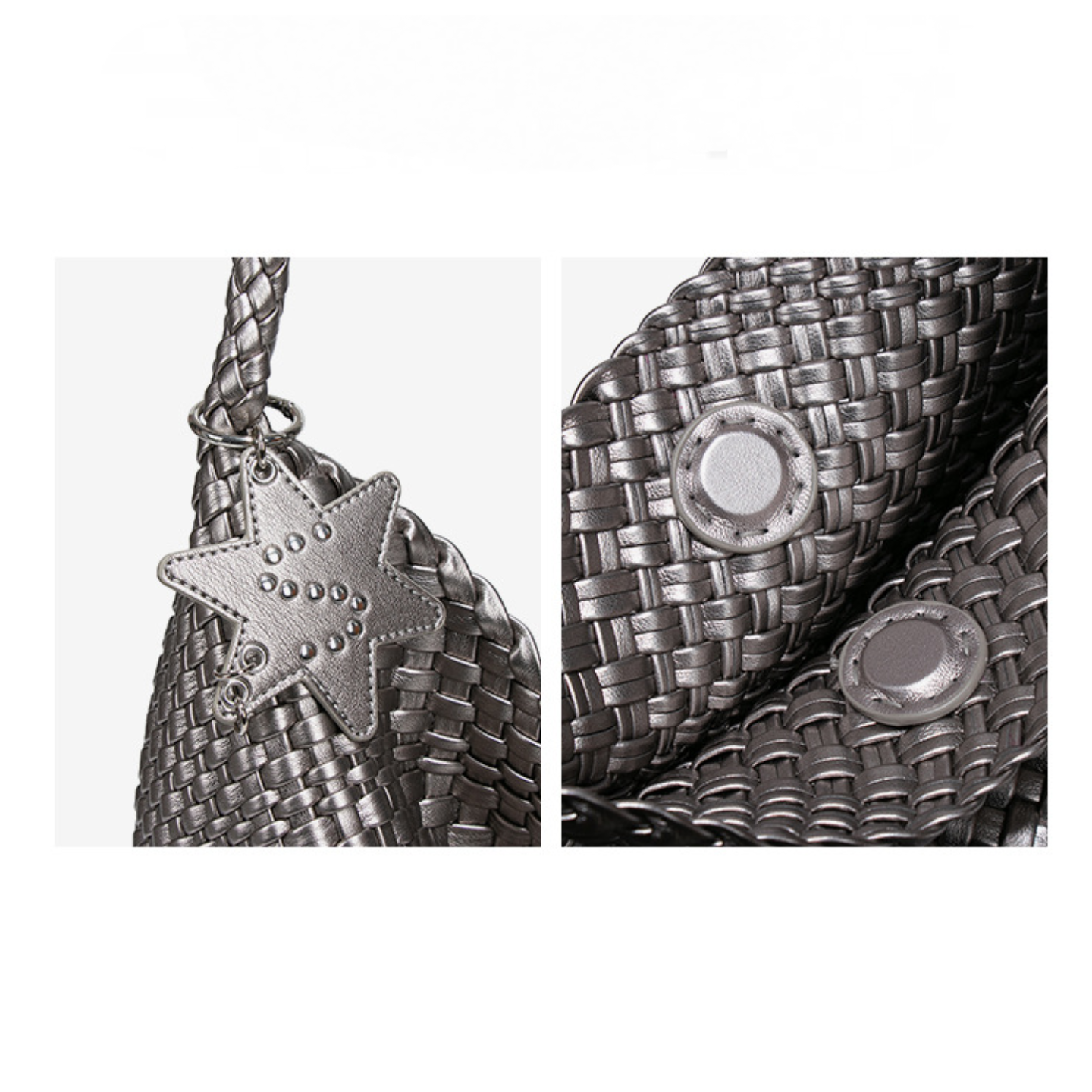 Woven Leather Shoulder Bag With Star Charm - Large