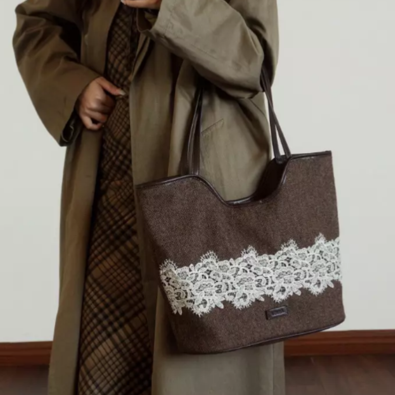 Lace Woolen Tote Bag