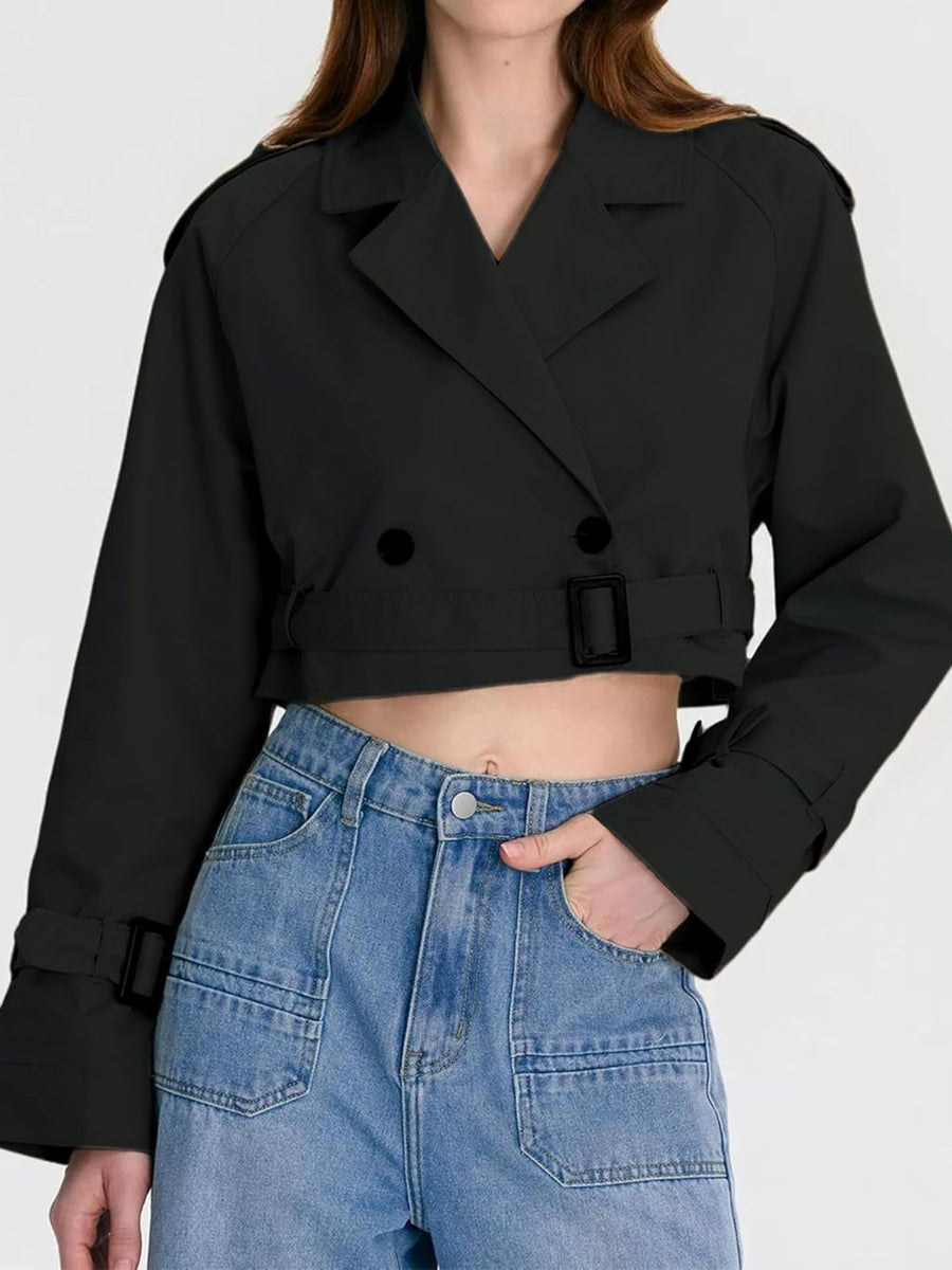 Casual Belted Cropped Trench Coat