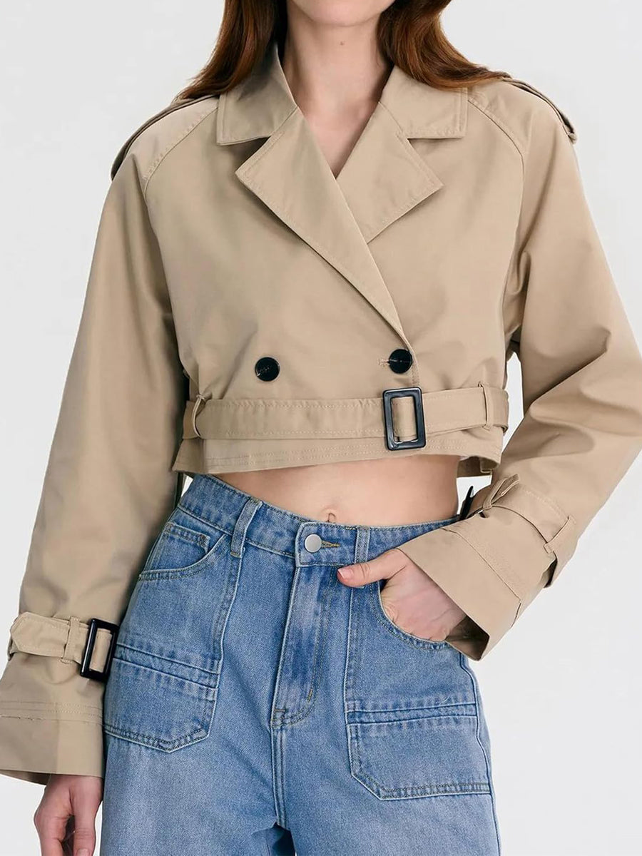 Casual Belted Cropped Trench Coat