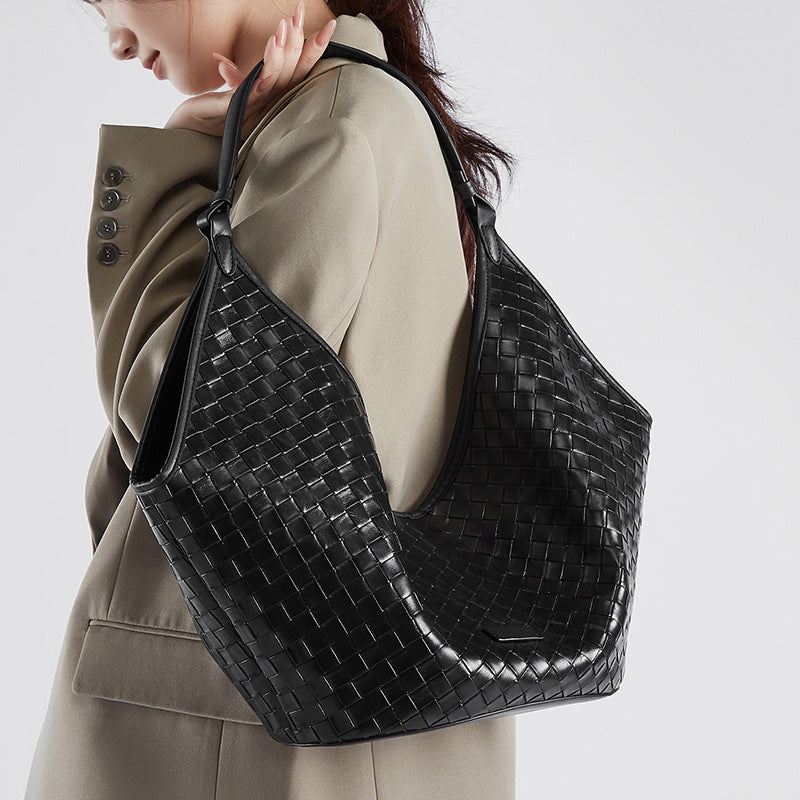Women's Genuine Leather Woven Commuter Bag