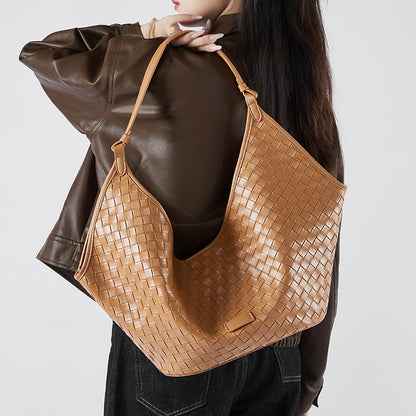 Women's Genuine Leather Woven Commuter Bag