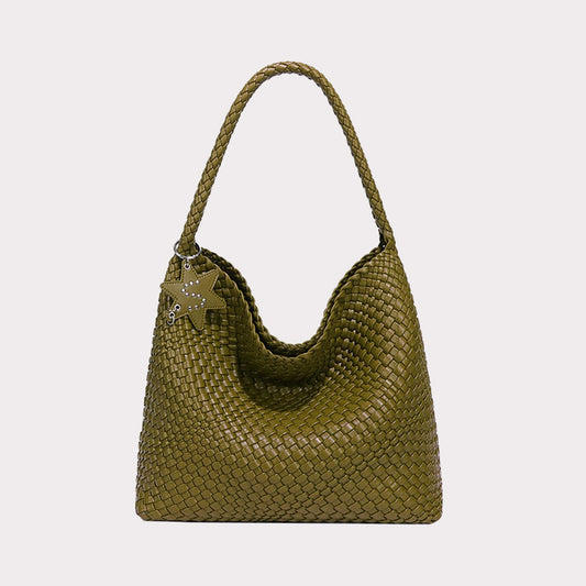 Woven Leather Shoulder Bag With Star Charm - Large