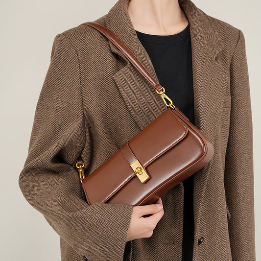 Women’s Genuine Leather Vintage Crossbody Shoulder Baguette Bag