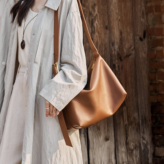 Solid Color Large Capacity Leather Tote Bag