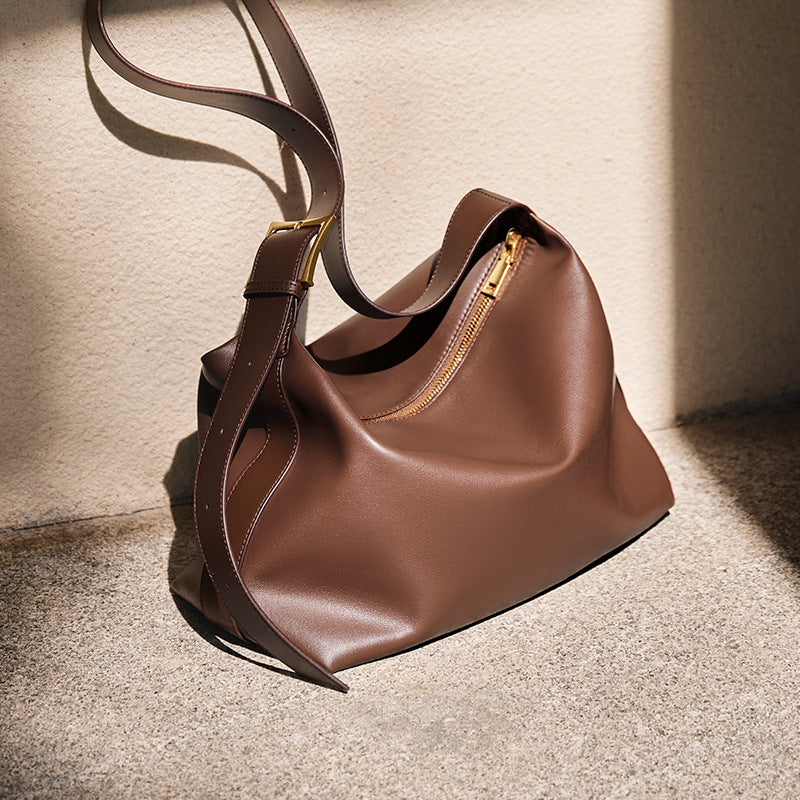Solid Color Large Capacity Leather Tote Bag