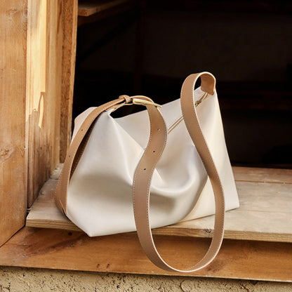 Solid Color Large Capacity Leather Tote Bag
