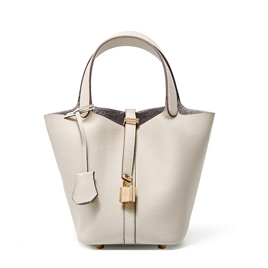 Women's Genuine Leather Silver Buckle Basket Bag
