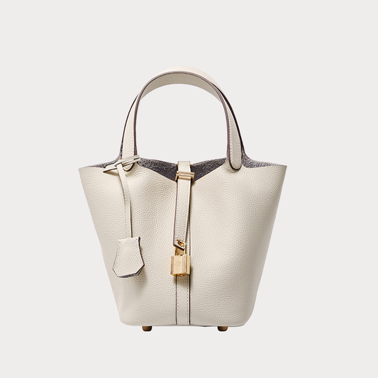 Women's Genuine Leather Silver Buckle Basket Bag