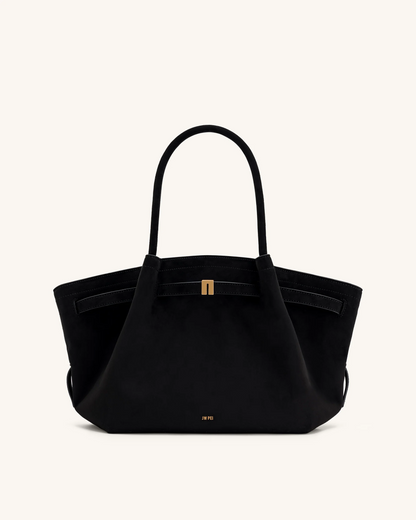 Medium Faux Suede Tote Bag - Black