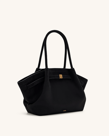 Medium Faux Suede Tote Bag - Black