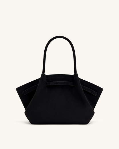 Medium Faux Suede Tote Bag - Black