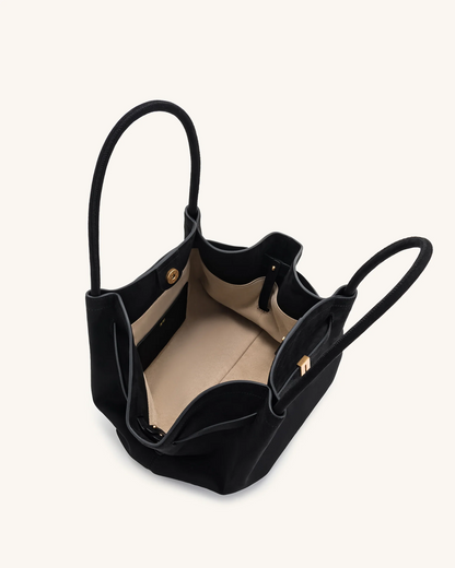 Medium Faux Suede Tote Bag - Black