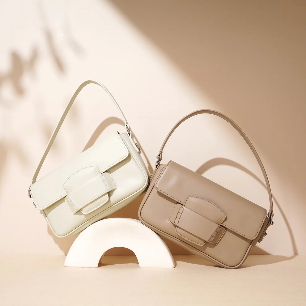 Leather Small Square Shoulder Bag – Minimalist Flap