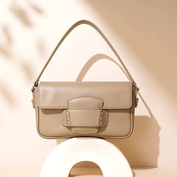 Leather Small Square Shoulder Bag – Minimalist Flap