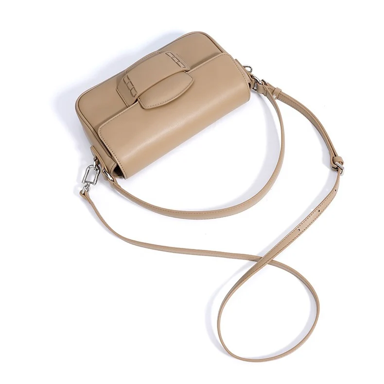 Leather Small Square Shoulder Bag – Minimalist Flap