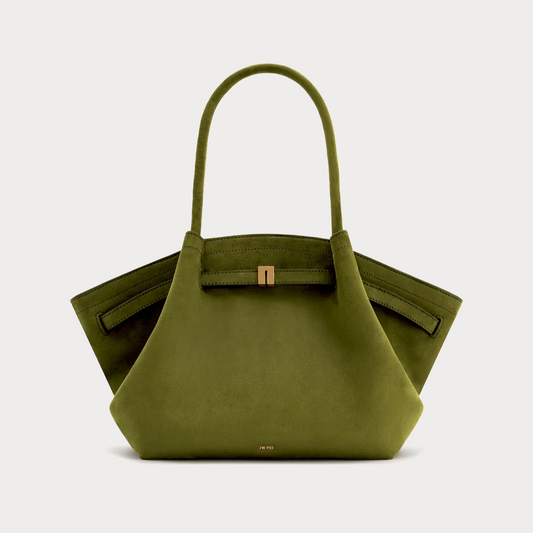 Medium Faux Suede Tote Bag - Dark Olive