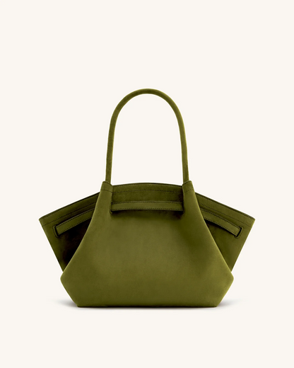 Medium Faux Suede Tote Bag - Dark Olive
