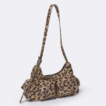 Double Pocket Denim Leopard Print Bag